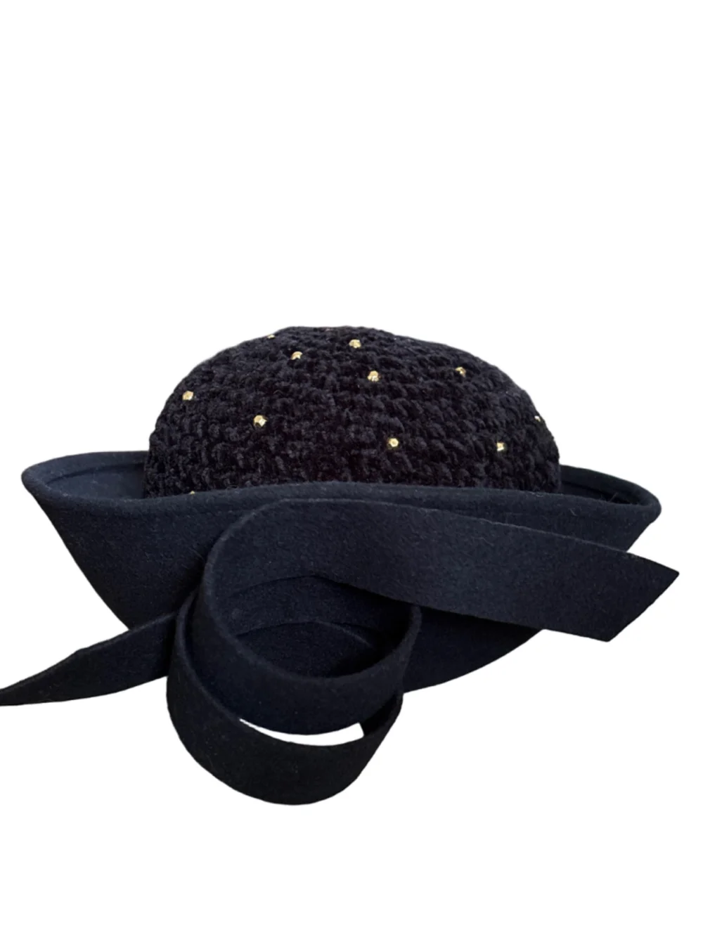 Women's Mr. John Black and Gold Studded Wool Hat, One Size